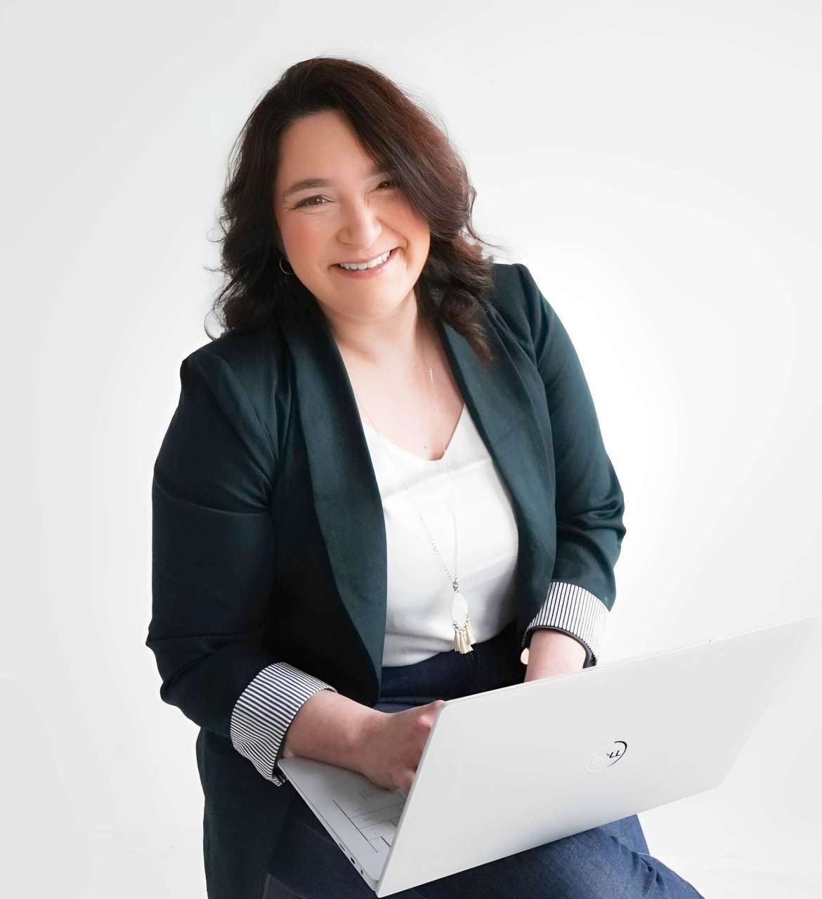 Attorney Kaitlin Nares in her laptop