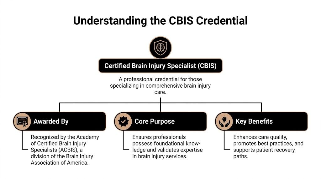An infographic titled Understanding the CBIS Credential detailing its awarding body, core purpose, and key benefits.