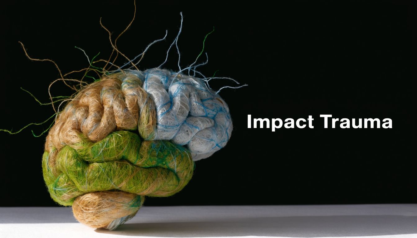 A fiber-art model of a human brain with distinct color sections against a black background.