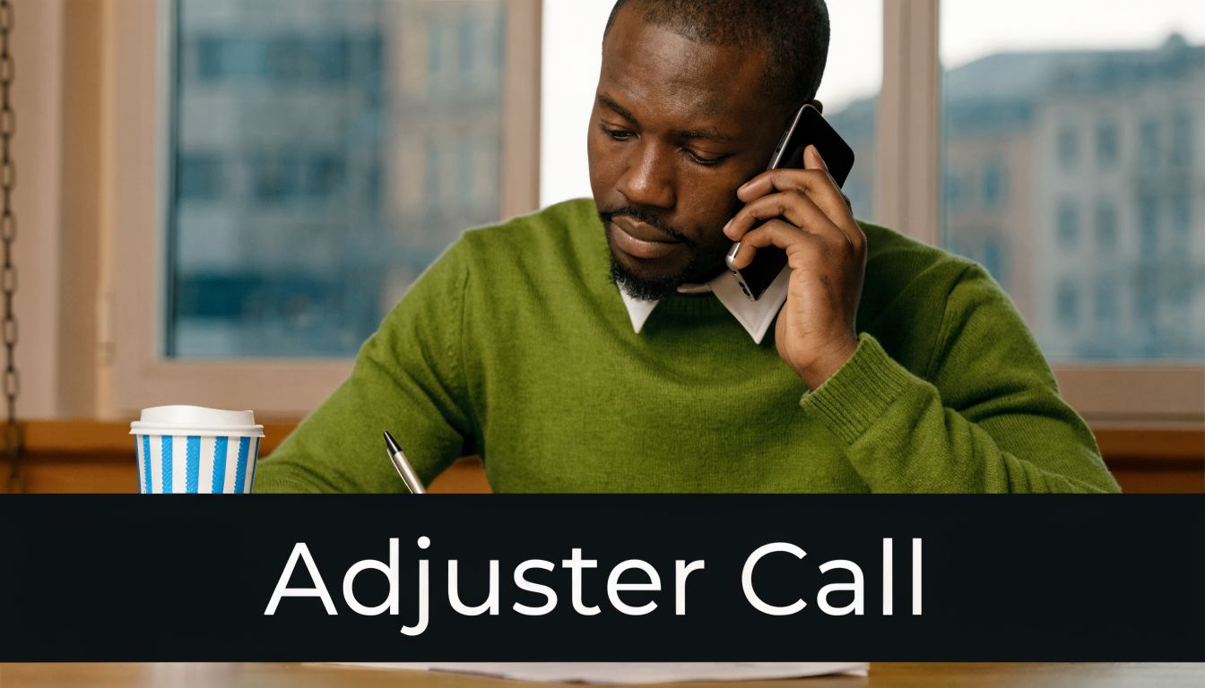A professional man wearing a green sweater talks on his phone while taking notes at a desk.
