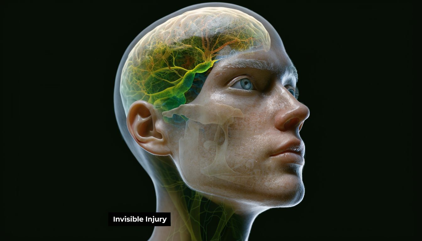 A conceptual medical illustration depicting a transparent human head revealing the intricate brain and internal structures.