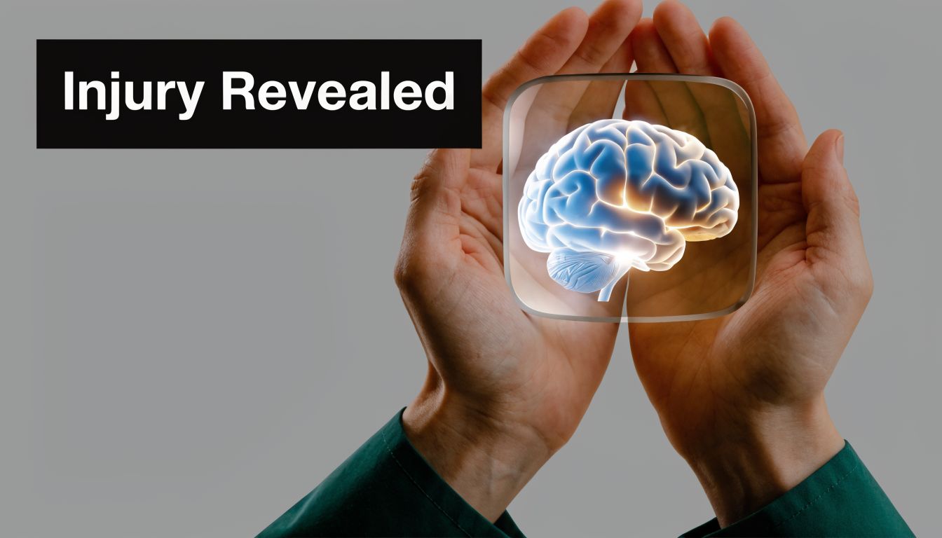 A pair of cupped hands holding a glowing 3D human brain model against a grey background.