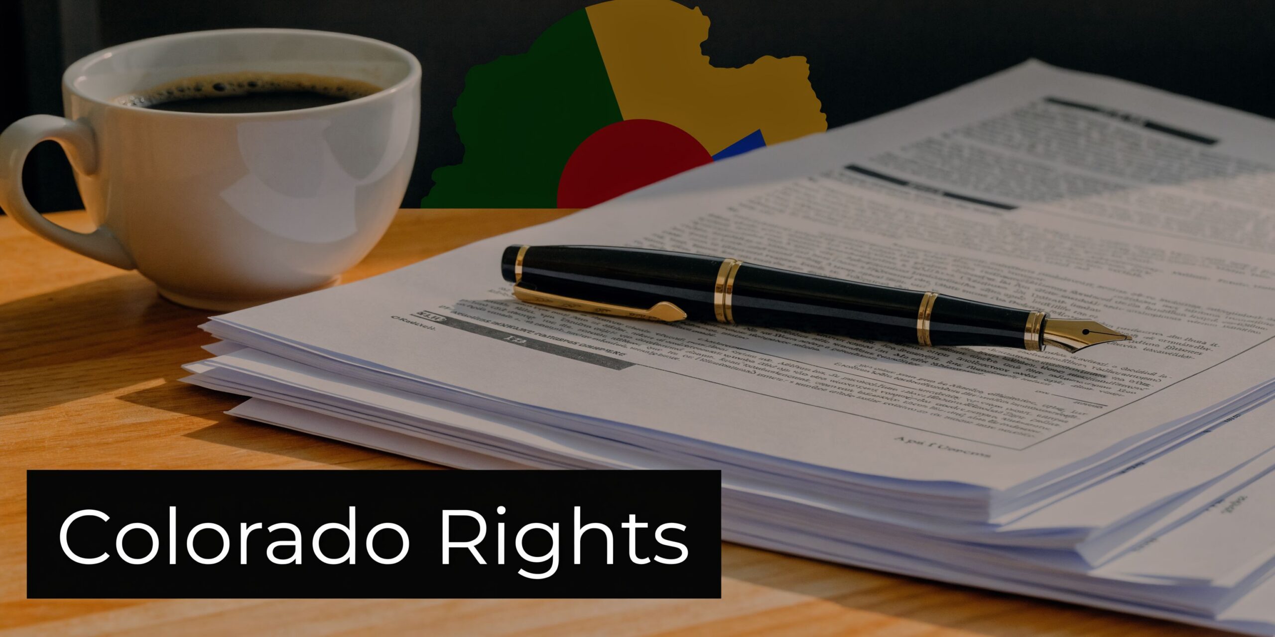 A close up view of a coffee mug, a fountain pen, and legal documents on a table.