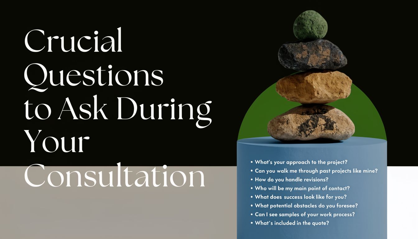 A list of suggested questions to ask a professional during a consultation, displayed on a graphic background.