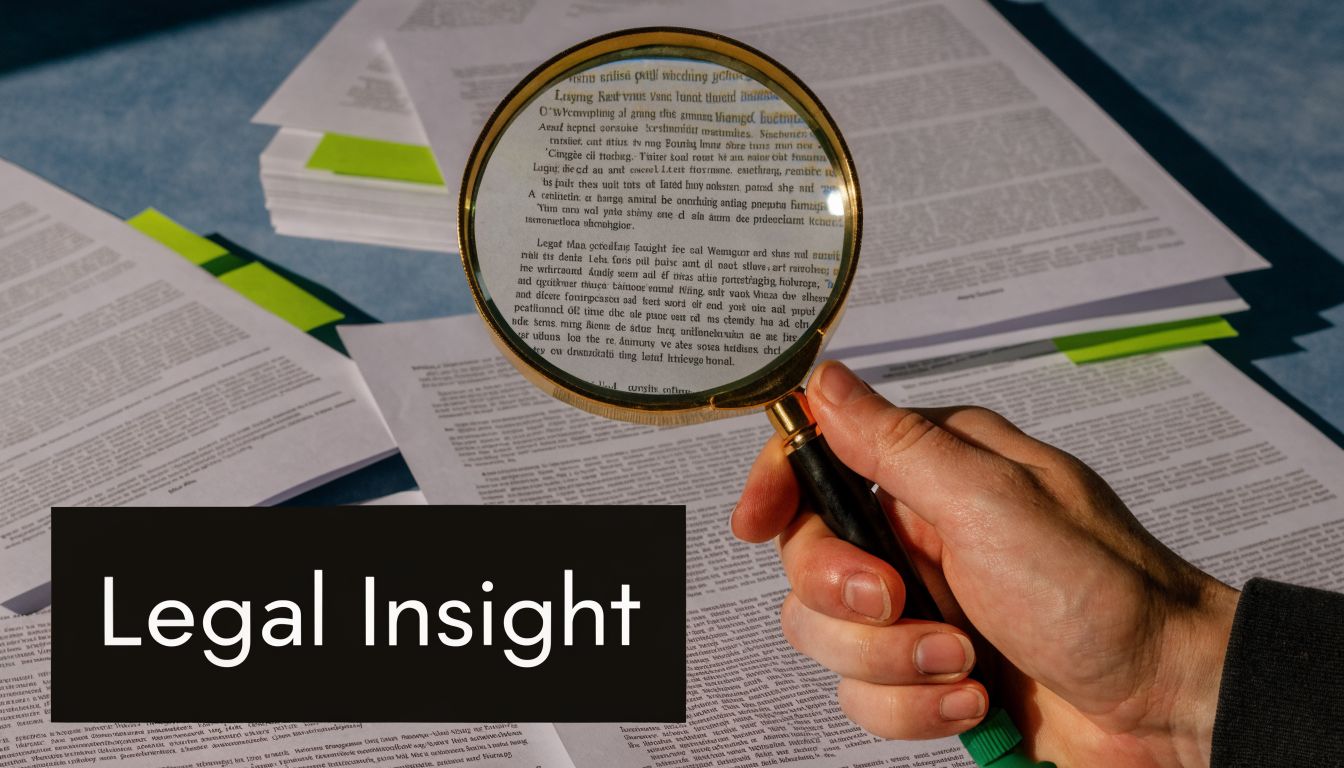 A hand holds a magnifying glass over legal documents to highlight the importance of thorough examination.