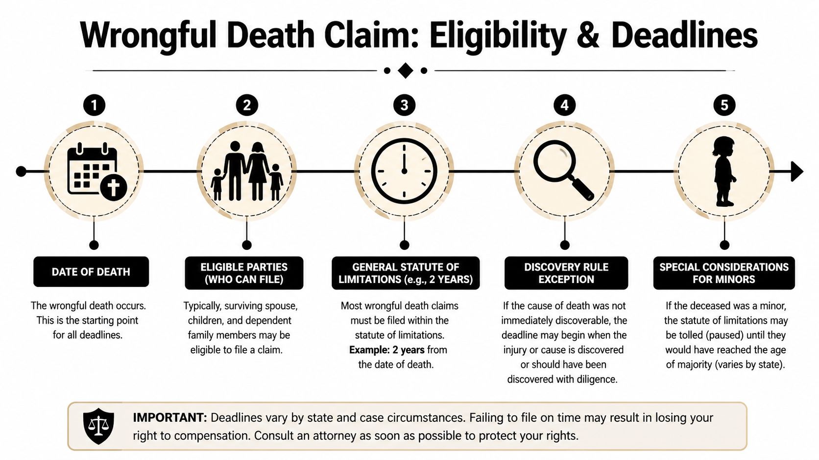An infographic outlining the eligibility and deadlines for filing a wrongful death legal claim.