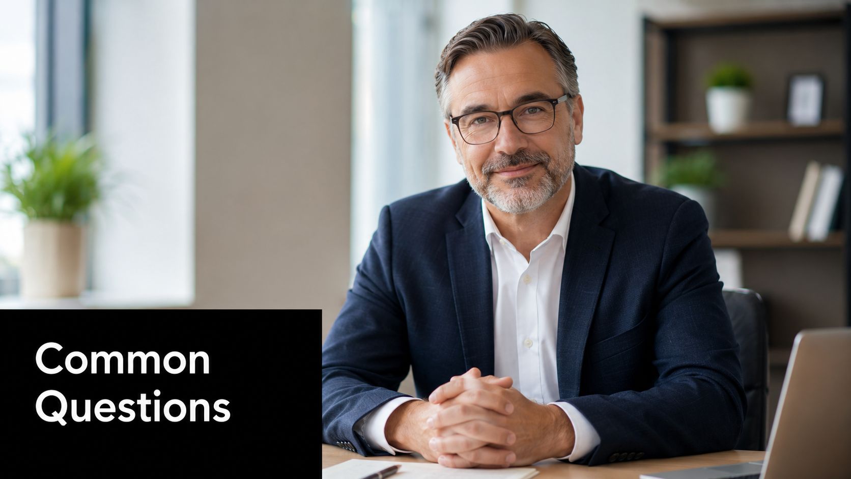 A professional man with a beard and glasses sitting at a desk for a life care planning consultation.