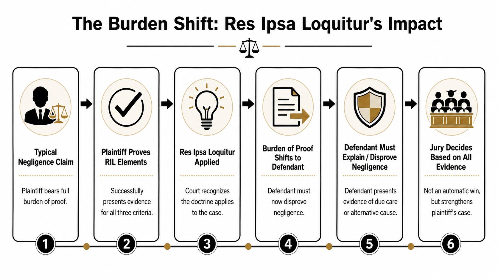 A flow chart illustrating the legal burden of proof shift using the doctrine of Res Ipsa Loquitur.