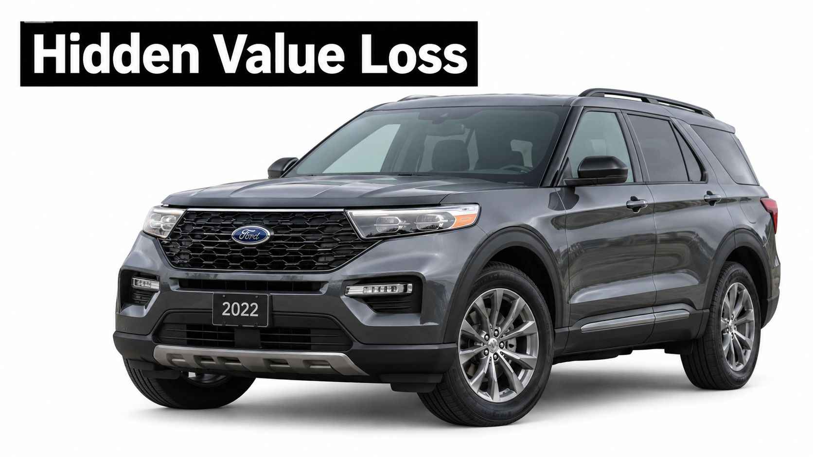 A sleek dark gray 2022 Ford Explorer SUV shown from a side front angle against white background.